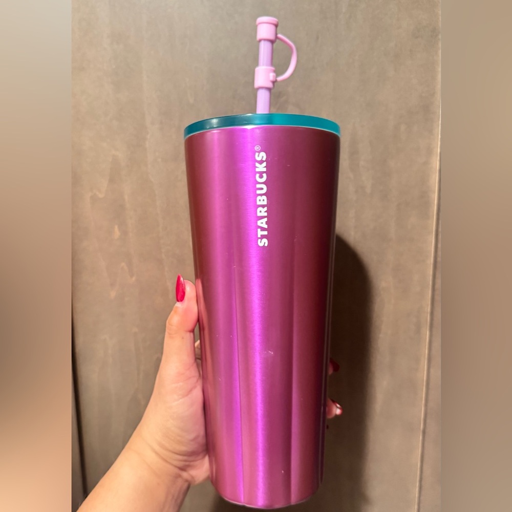 Starbucks Metallic Pink Tumbler with Teal Lid